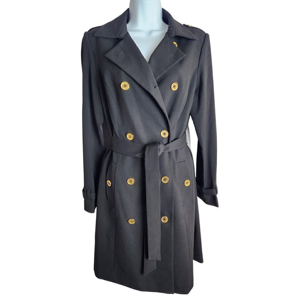 Calvin Klein knit double breasted trench sz 6 lined pockets belted old Money
